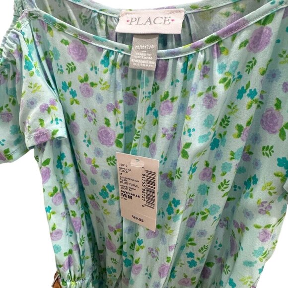 The Children's Place Girls Cold Shoulder Dress M (7/8) Floral Belted Blue‎ - Picture 5 of 10